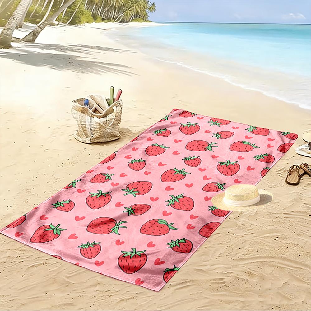 Erdbeermuster mit Herzdesign Strandtuch schnelltrocknend für Reisen Outdoor-Sportarten Joggen Strand und Schwimmen