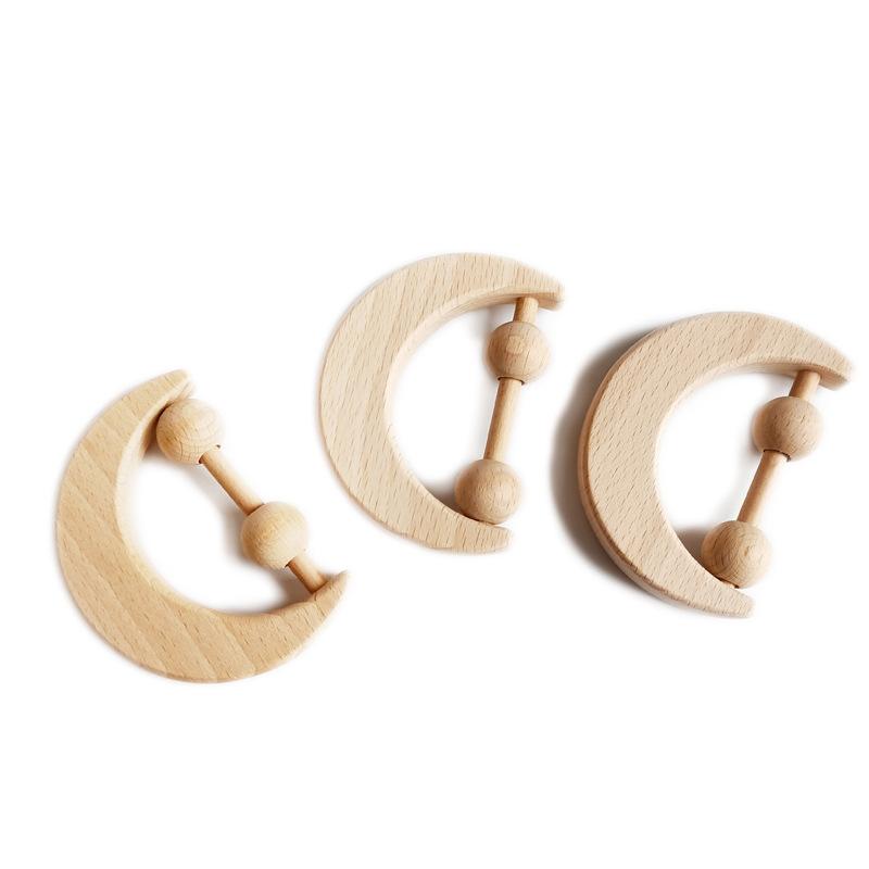 Semicircular Rattle Grinding Teeth, Moon Beech Rattle Grinding Teeth Wooden Baby Ringing Bells Wooden Toys, Gripping