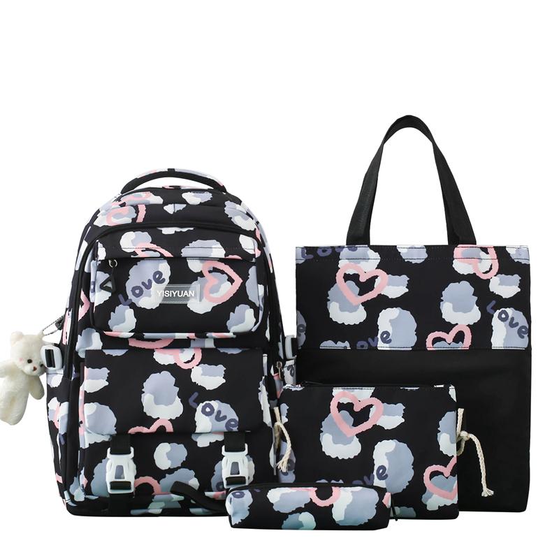 Women's Love Backpack Set Student Large Capacity School Bag Women's Four-Piece Backpack with Pen Bag