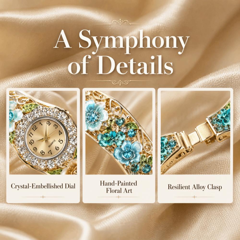 Rich In Flowers Vintage  Watch Rhinestone Bracelet Quartz Watch  Elegant Wear