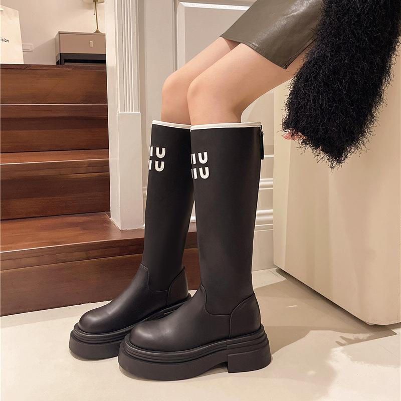 

Но женские ботфорты 2025 новый осенне-зимний толстоподошвенный эластичный высокий сапог задняя молния тонкий толстый каблук рыцарские сапоги 39 чёрный