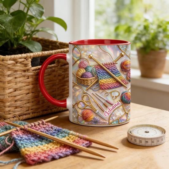 Strick- und Nähwerkzeuge Tasse 11oz Personalisierte Kaffeetasse mit Nähmaschine- und Garn-Drucken Nähgeschenk für Frauen