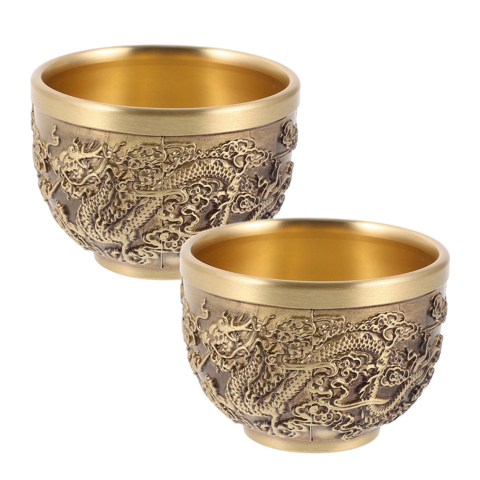 

2Pcs Chinese Style Copper Dragon Teacup Retro Tea Cup Metal Teaware for Home Office Decor Tea Drinking other