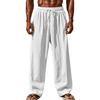 New Cotton Linen Loose Men's Large Size Loose Solid Colour Leisure Tie Trousers