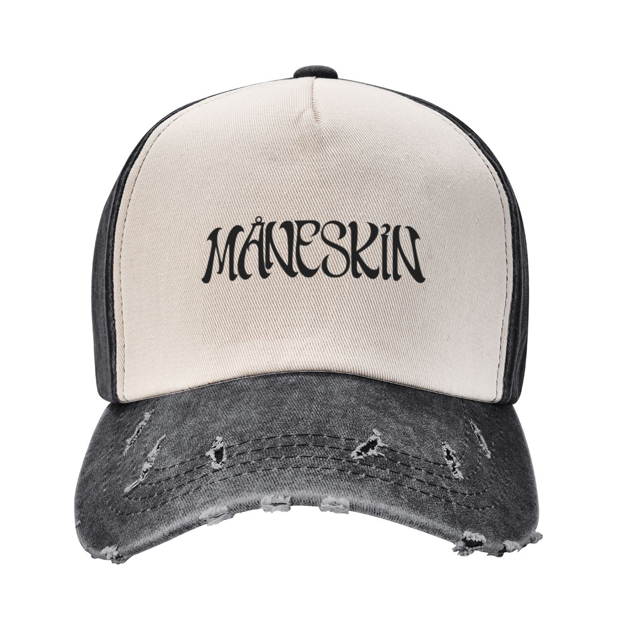 

Винтажные бейсболки с логотипом Maneskin Band для женщин унисекс, рваная джинсовая шляпа для папы, активный отдых на свежем воздухе, неструктурированные мягкие кепки, шляпа One Size