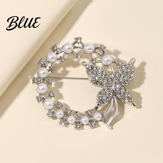 Faux Pearl Rhinestone Brooch Anti-Exposure Round Women Shape with Rhinestones