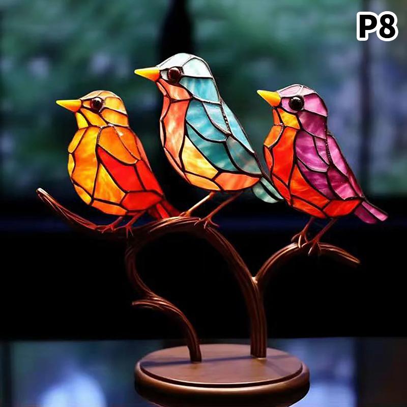 1 Stück Buntglas-Acryl-Vögel auf Ast Desktop-Ornamente Acrylmaterial