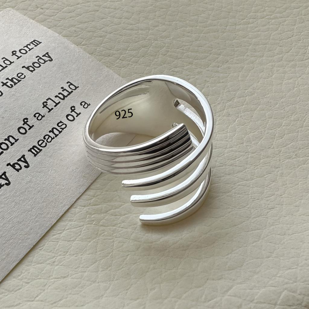 925 Silver Korean Geometric Twist Woven Open Ring Female Fashion Personality Simple Trend Retro Cool Jewelry