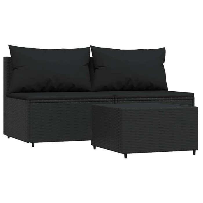 VidaXL Garden Lounge Set 3 Pcs with Cushions Black Wicker, Outdoor Lounge Set, Furniture Set 319787