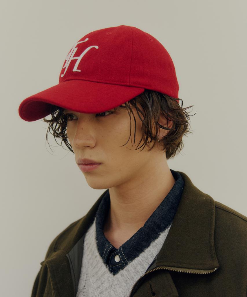 Teulaepighamoni Wool Blend Th Applique Logo Deep-Fit Ballcap_Red