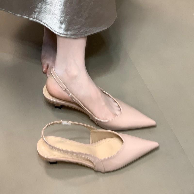 Spitze High-Heel Einzel-Schuhe, dünner Absatz, temperamentvoll zum Rock, flachmündige Bag-Head Sandalen.