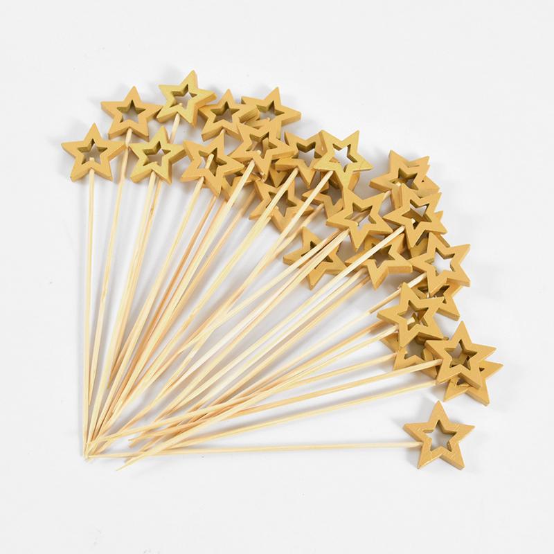 50Pcs Star Disposable Bamboo Skewers Food Cocktail Picks Buffet Fruit Fork Sticks Christmas Party Birthday Wedding Decor Supply