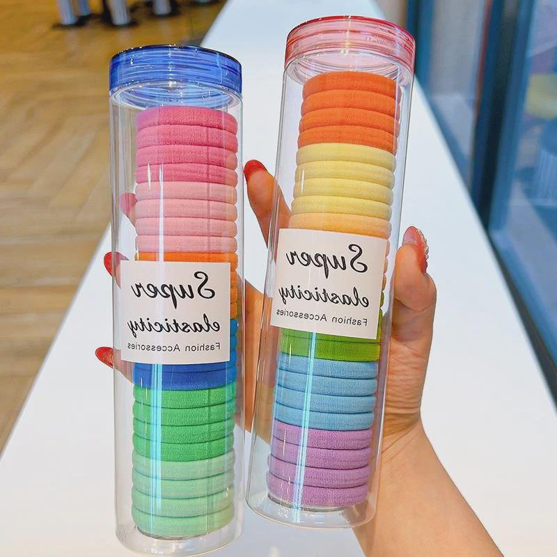 24 Non-Damaging Elastic Hair Ties In Sweet Candy Colors - High Ponytail Bands and Hair Accessories