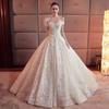 New One-word Shoulder Main Wedding Dress Trailing Spring 1011 Engagement Photo Photo Wedding Dress Full Floor Wedding Dress Flowers