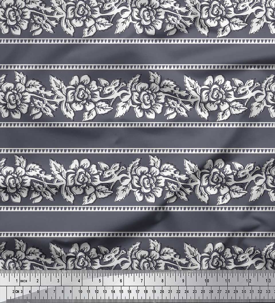 

Японська креп-атласна тканина Soimoi з принтом із листя та квіткових блоків 1 метр 42 дюйма 42 Inch Wide - Poly Crepe сірий колір