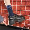 2026 Casual Round Toe Thick Heel Heightening Leather Shoes British Style Lace-Up Flat Shoes