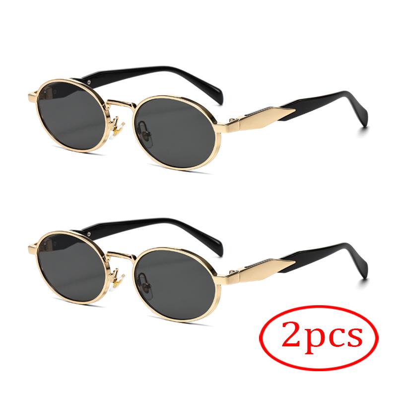 1/2pcs New Small Frame Metal Oval Sunglasses For Women And Men, High-End Retro Steampunk Sun Glasses