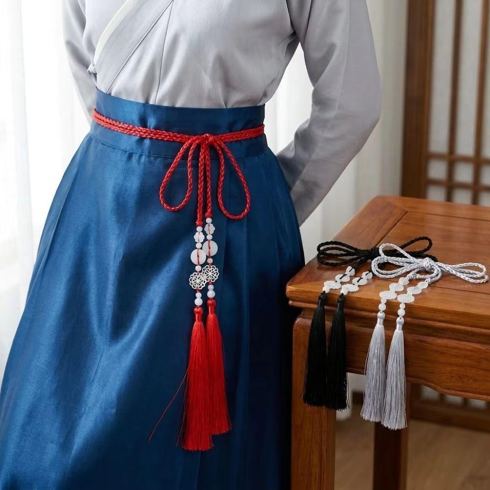 Chinese Style Hanfu Waist Tie Belt Adjustable Tassel Waist Cord Simple Thin Belt  Waist Decor