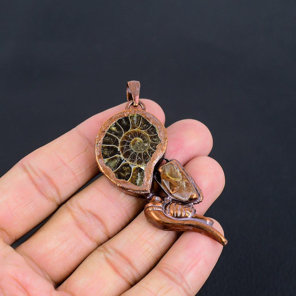 Ammonite Fossil Jewelry, Copper Electroformed Pendant Handmade Gemstone Jewelry, Gifts For Wife Brand New Pendant