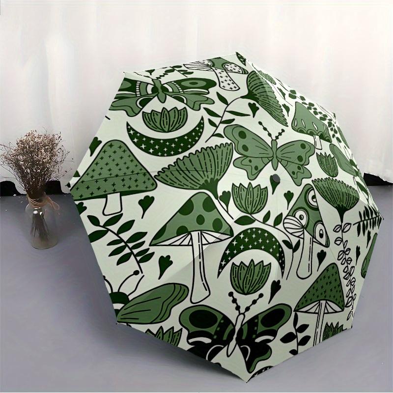1pc Forest Mushrooms Automatic Open/close Folding Compact Umbrella, 8-Rib Sturdy Canopy, Lightweight Portable, Everyday Use, Gift, Outdoor Umbrella, T