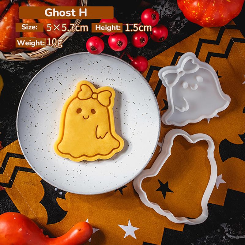 Halloween Themed Cookie Cutter 3D Plastic Adorable Ghost Biscuit Mold Fondant Stamp DIY Cake Decoration Baking Mould