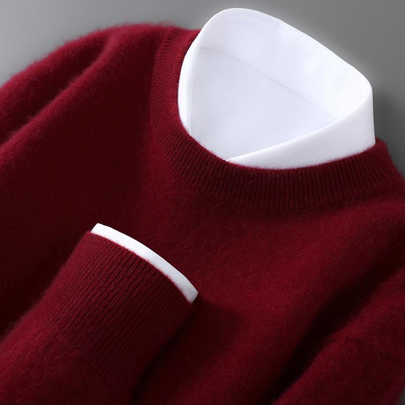 Men's 100% Australian Wool Round Neck Sweater - Casual Business Knitwear for Autumn/Winter