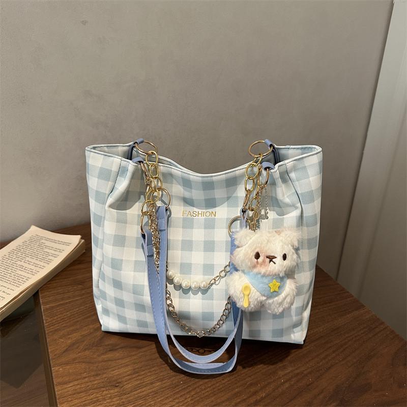 Pu Fashion Checkered Tote Bag With Zipper Closure For Daily Use
