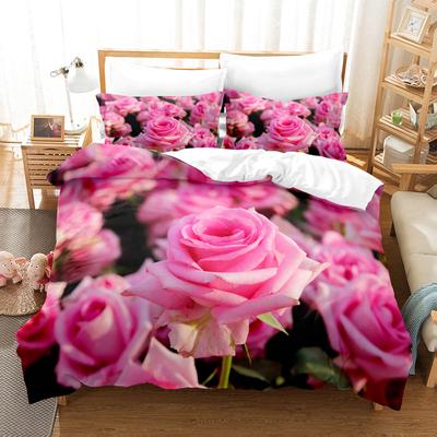 Juego de funda de edredón con rosas rosas, diseño romántico, regalo para el día de San Valentín y el día de la madre, juego de cama tamaño queen y king, funda de edredón de poliéster