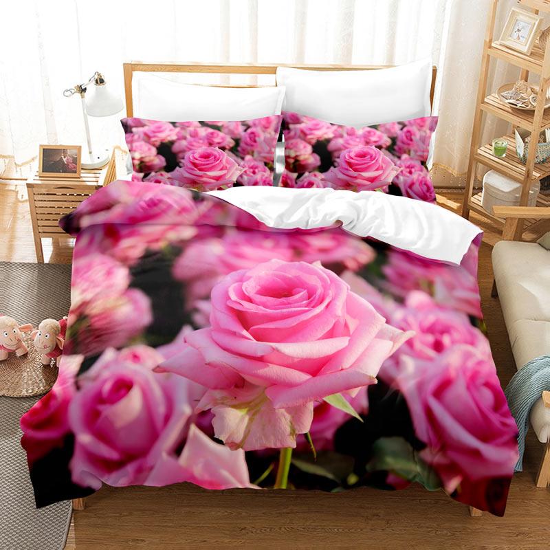Pink Rose Duvet Cover Set Romantic Themed Valentine's Day Mother's Day Gift Bedding Set Queen King Size Polyester Quilt Cover