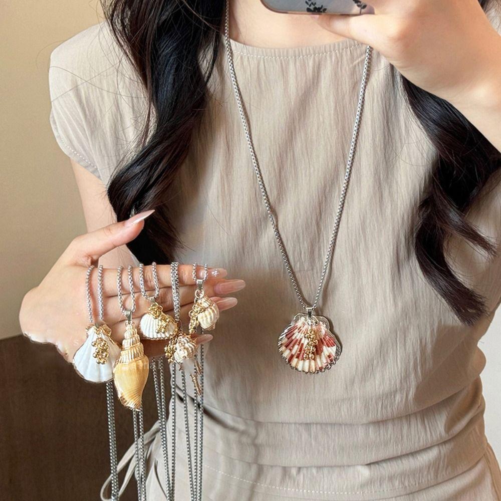 Jewelry Shell Pendant Necklace Scallop Ocean Style Beach Choker Trendy Conch Clavicle Chain  Summer