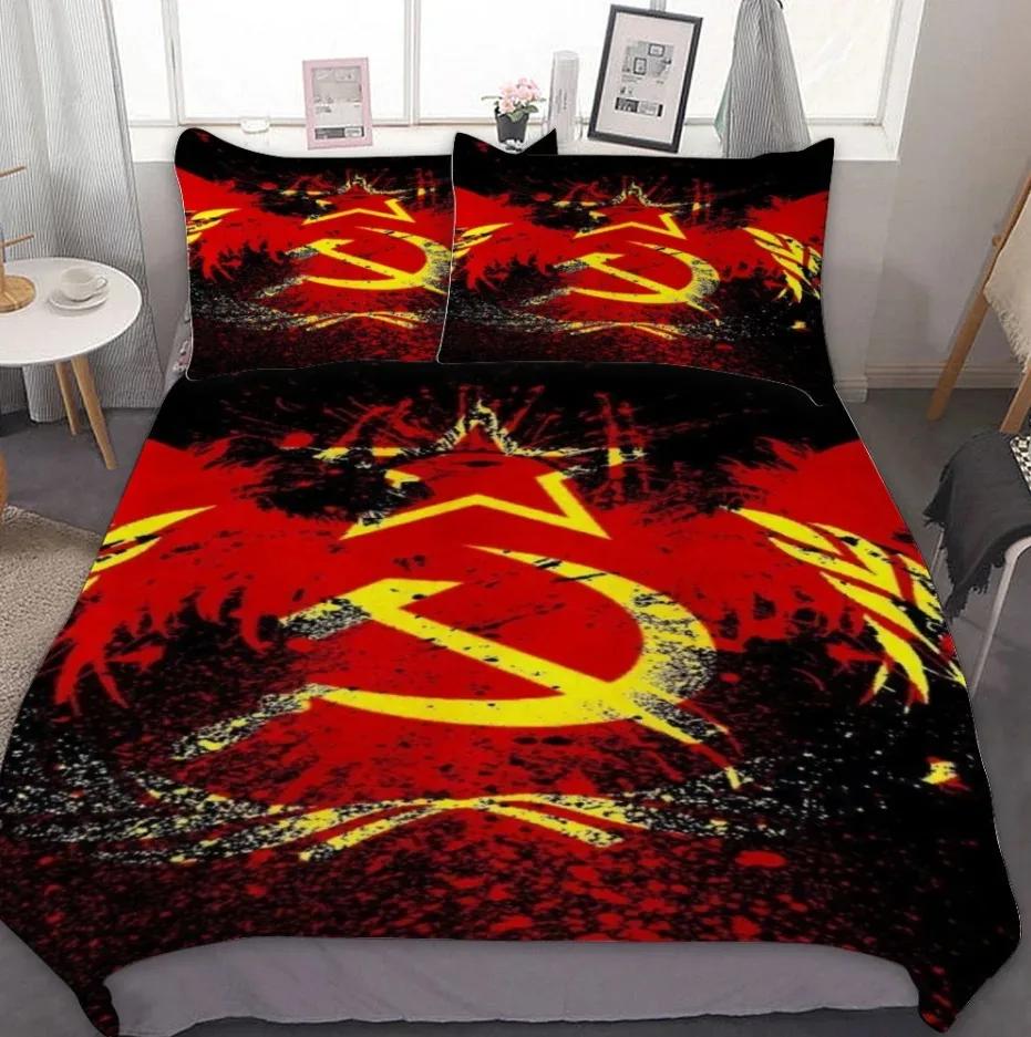 Red Soviet Socialist Republic Ussr Flag Duvet Cover Set Soviet Union Bedding Sets Russian Soviet Flag Quilt Cover Set Bedspreads