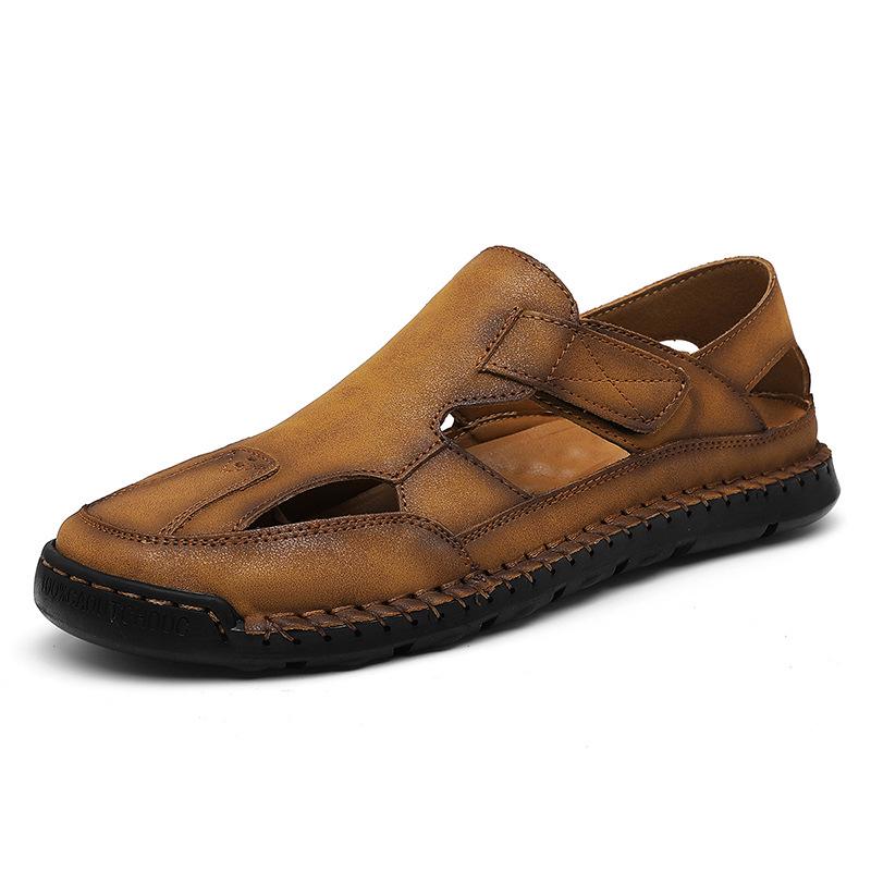 2025 Men s Breathable Closed-Toe Hand-Stitched Outdoor Beach Sandals 41