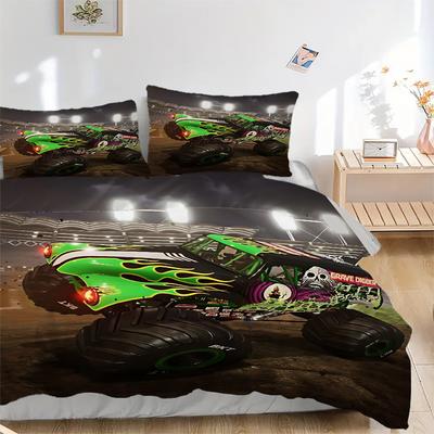 3pcs Grave Digger Monster Truck Home Decor Bedding Set-Universal Three-Piece Suit for Bedroom, Guest Room, Living Room, Hotel-Perfect Gift F
