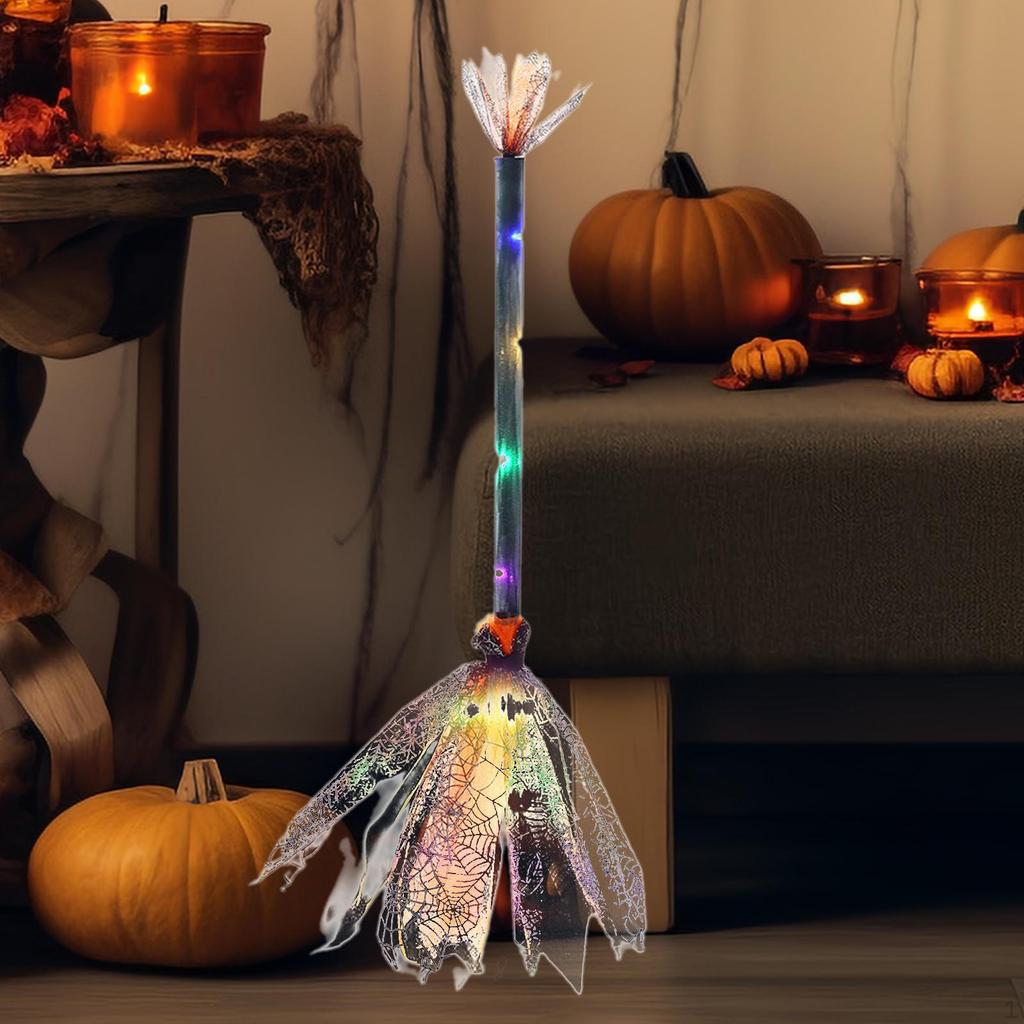 Halloween LED Hexenbesen Kostümzubehör 65cm Lang Heimdeko Basteln Besenstiele