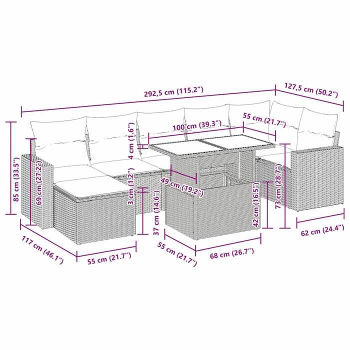 VidaXL Garden Lounge Set with Cushions 8 Pcs Grey Braided Resin Acacia 3326362
