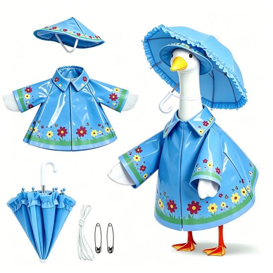1 Set Porch Goose Outfit Waterproof Goose Raincoat Hat And Umbrella Summer Goose Floral Costume Fits 23 Inch Lawn Goose Statue Outdoor Decor Garden