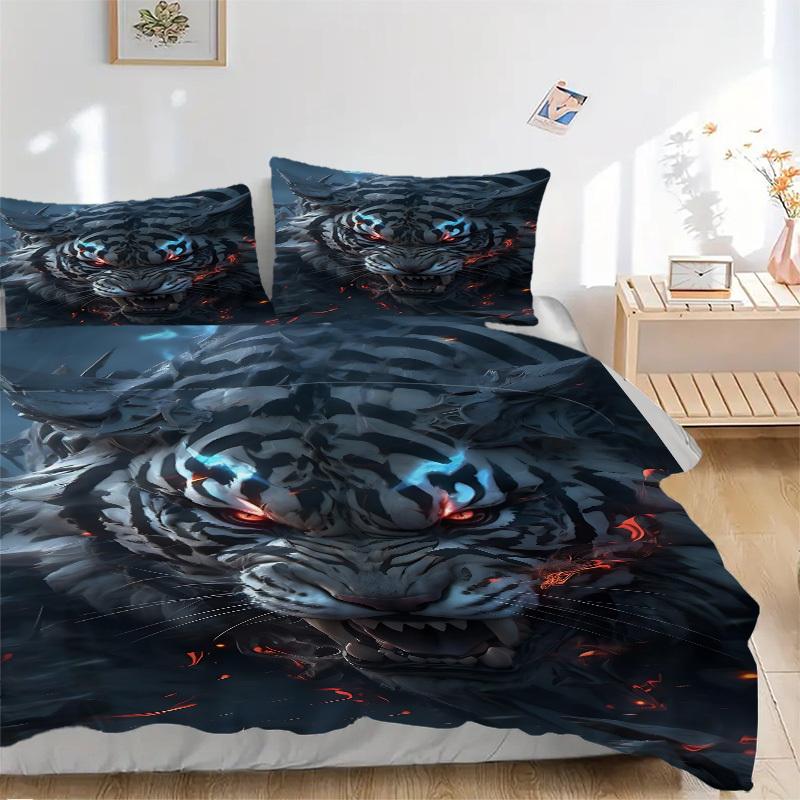 

3pcs Tiger Head Print Duvet Cover Set - Includes 1 Duvet Cover and 2 Pillowcases, No Quilt Core, All-Season Home Decor yy251111026 135x200cm