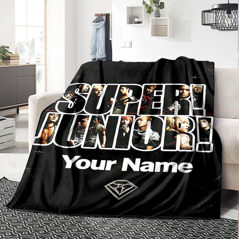 Name Custom Super Junior Print Flannel Blanket High Quality Warm Comfortable Cover for All Seasons Perfect for Gifts Home Decor