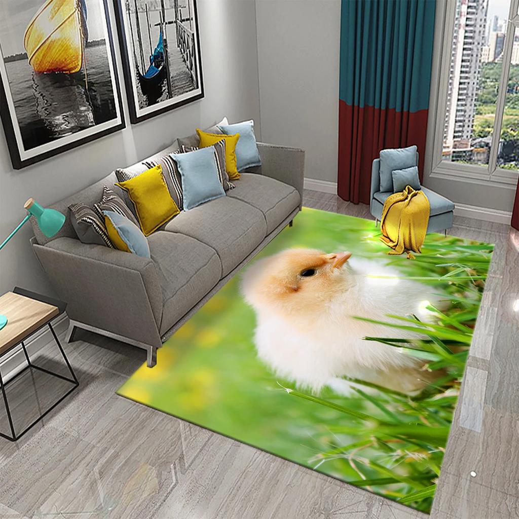 3D Kawaii Niedlicher Hühnermuster-Druckteppich für Küche Wohnzimmer Schlafzimmer Rutschfest Saugfähig King Size Teppich für Heimdekor