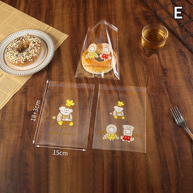 Cartoon Bread Storage Bags Self-Sealing Clear Plastic Packaging Bags For Sliced Bread Donuts Bagels Buns Resealable Bakery