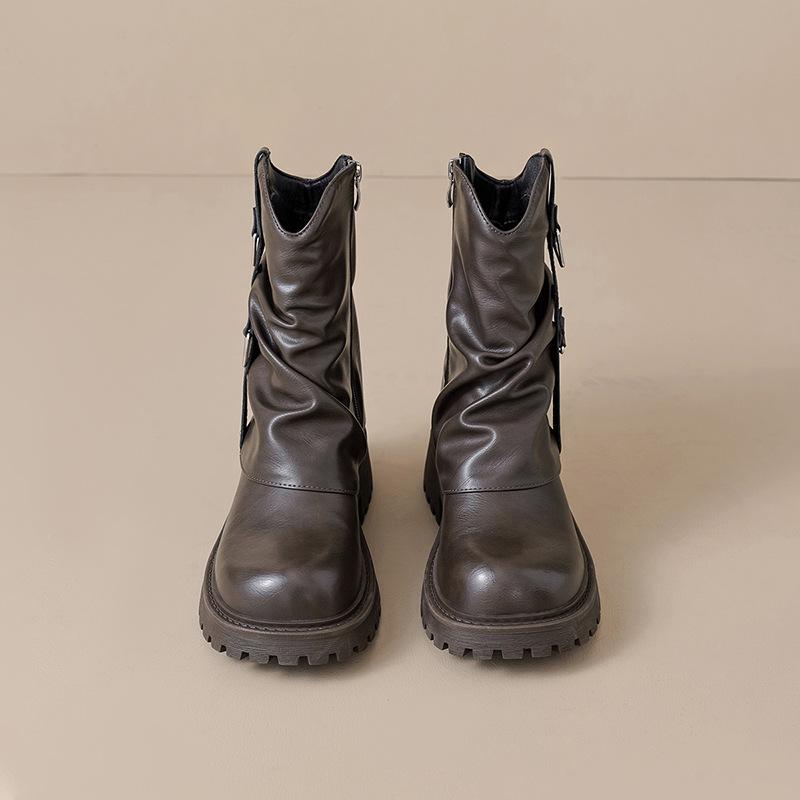 Augustine Black Martin Boots Women's 2025 New Autumn and Winter Maillard Vintage Short Pants Tube Boots