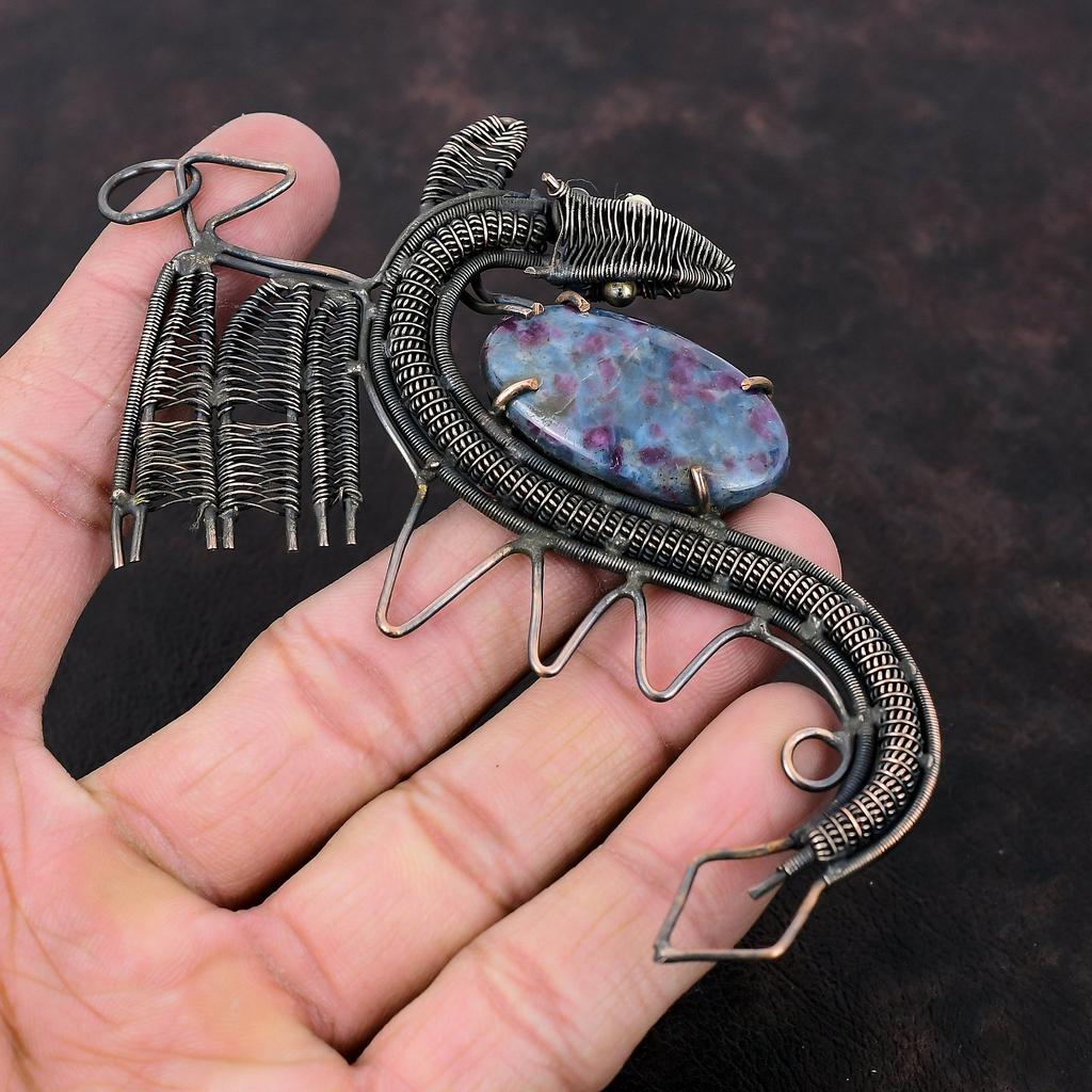 Ruby In Blue Kyanite Pendant Copper Wire Wrapped Pendant Dragon Pendant Handmade Pendant Gemstone Copper Jewelry Wedding Gift Dainty Pendant