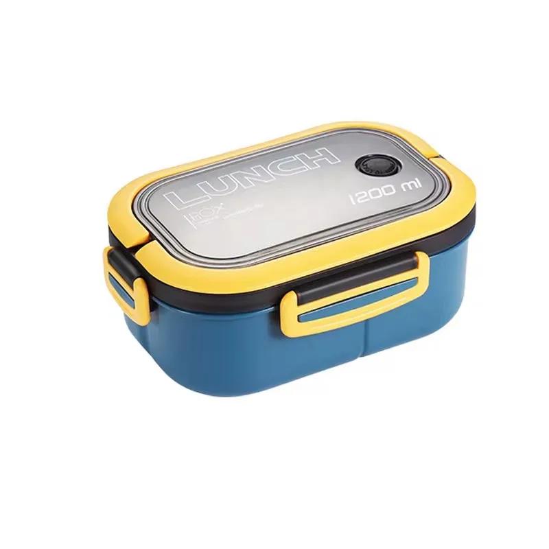 

2 Tier Bento Lunch Box Leakproof Compartments for Fruit Meals Microwave Freezer Safe Portable Picnic Portable Set 2 синий