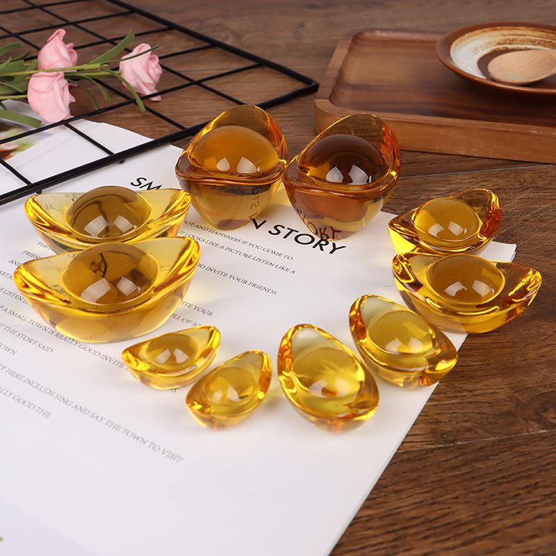 2Pcs Feng Shui Chinese Ancient Gold Ingot Mascot Citrine Ingot Money Wealth