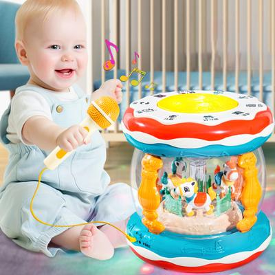 Baby-Musikspielzeug, Karussell, Rotationsprojektor, Handtrommel, Kleinkind, Montessori, frühes pädagogisches Singen, sensorisches Spielzeug, Kleinkindgeschenk, 1–3 Jahre