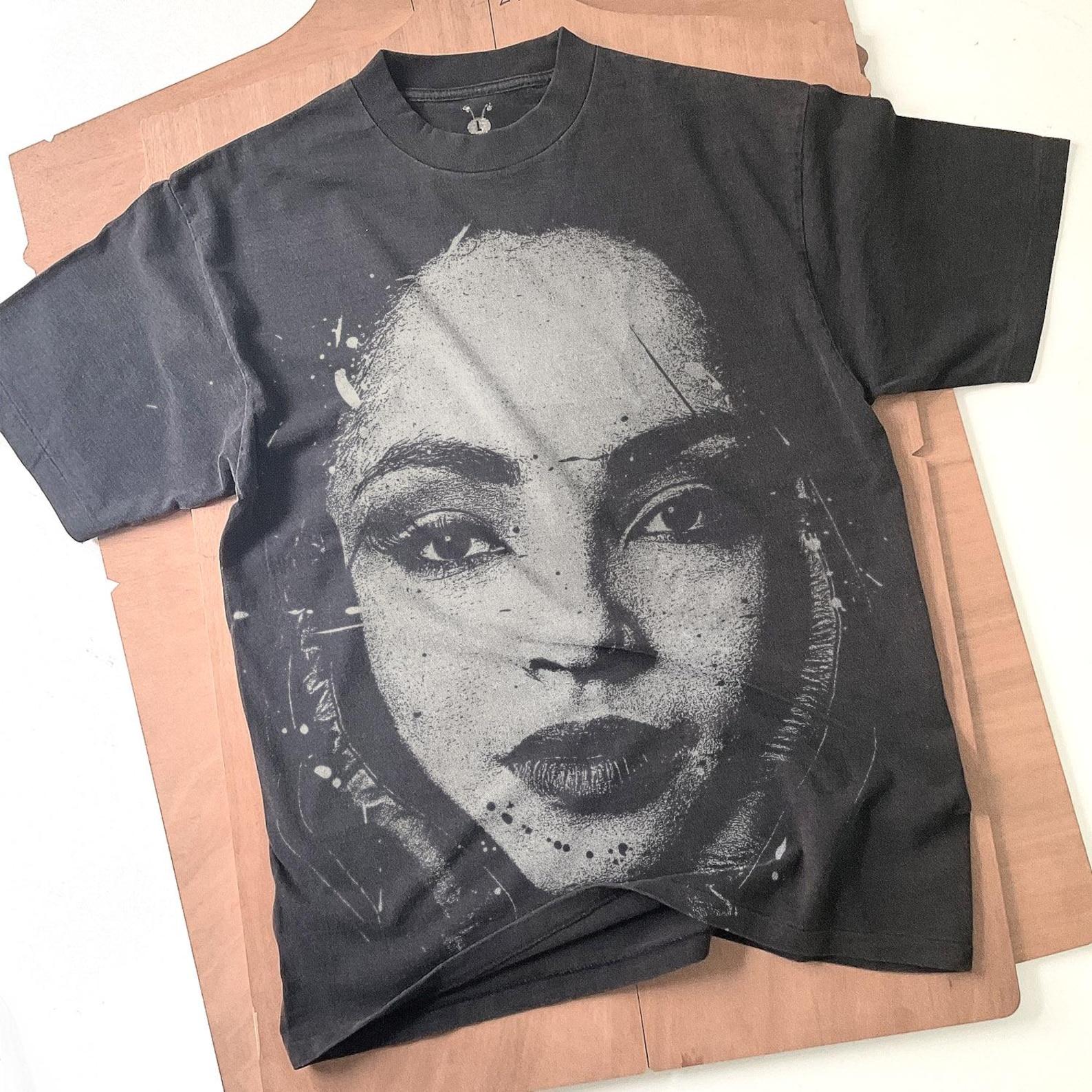 Sade Bleached T-Shirt: Faded Black Cotton, Handmade 2XL