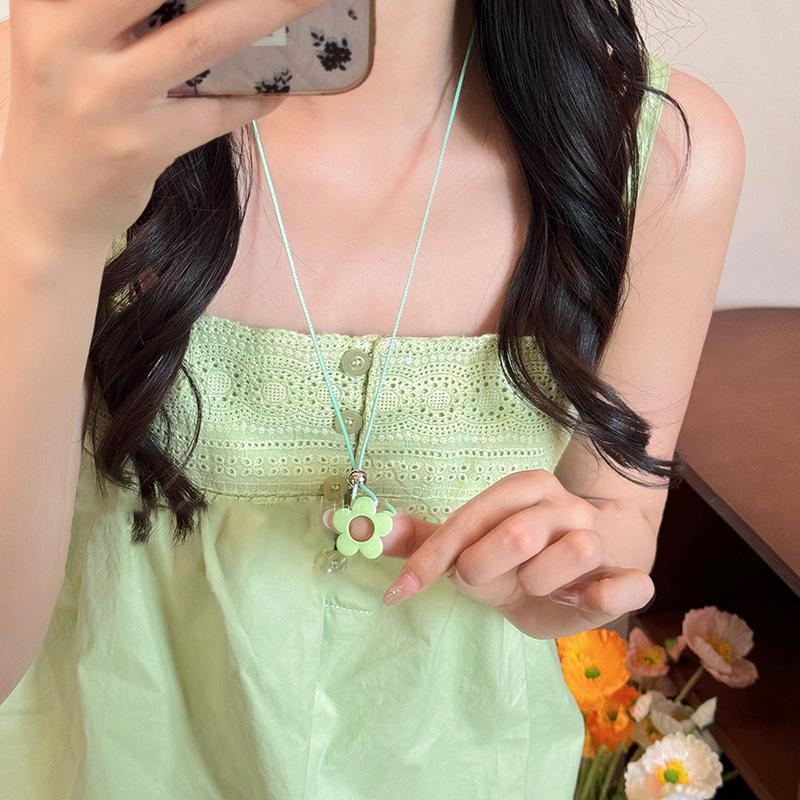 Dopamine Color Flower Love Necklace Summer Small Fresh Long Collarbone Chain Holiday Sweet Girl Heart Necklace