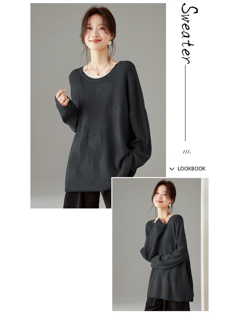 2025 Herbst/Winter Damen Übergröße Rundhals Lockerer Pullover: Stilvolle & Kuschelige Langarm-Strickwaren