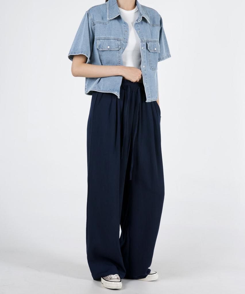 UMM Women'S Cool Touch Double-Pleated Wide Elastic Waist Pants 4 Colors