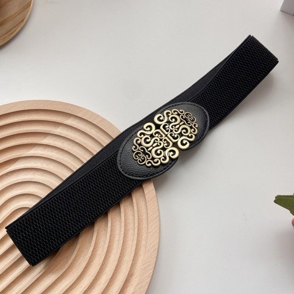 Metal Buckle Women Elastic Band Solid Color Dress Belt Creative Waist Corset  Ladies Female чёрный